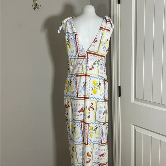 Abercrombie and Fitch Tie Front Scarf Midi Dress Italy Coastal Fruit Sz L NEW - Picture 10 of 13